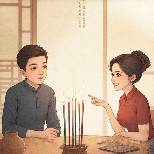 香燭代表著神秘意義，圖片展示一對一英文課程中的學習活動，學生深入探討香燭在文化中的象徵意義，增強語言技能與文化理解。