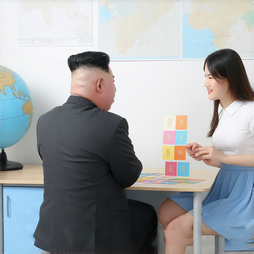 金正恩學習英語的過程，展示外籍英文老師一對一教學服務的情境，強調高效的學習方式和個性化的教學，促進語言能力提升。