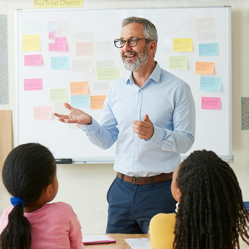 外籍英文教師在互動式課堂中傳授語言魅力，學生積極參與學習，體驗文化交流，展現物以類聚、人以群分的精神，適合立即免費試課。