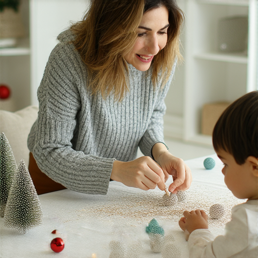 聖誕節佈置技巧大揭秘圖片，展示外籍英文老師與學生一對一學習過程，學生創意十足，桌上擺設多樣的聖誕裝飾，營造出溫馨的節日氛圍，激發創意之旅。