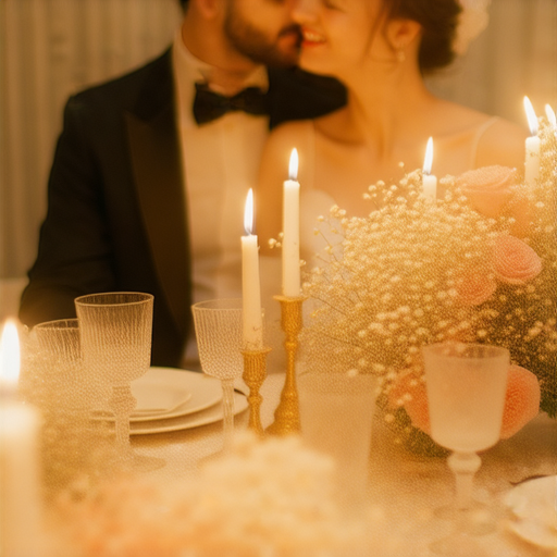 新婚的夫婦在柔和燭光下共進浪漫晚餐，彼此相視而笑，展現愛情的魅力和幸福，探索愛情背後的秘密，重拾浪漫的瞬間，令人難以抗拒