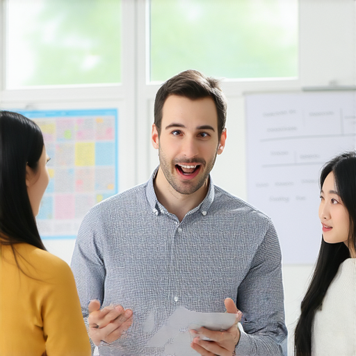 外籍老師教授學生英語，展現互動一對一學習的場景，激發學生潛能，推廣炮仗英文教學，打造流利英語溝通能力。