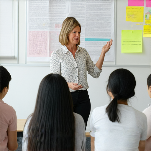 外籍老師教授盆腔炎健康知識的課堂場景，學生專注學習英文流利表達，強調了解盆腔炎真相，提升健康意識，掌握正確知識。