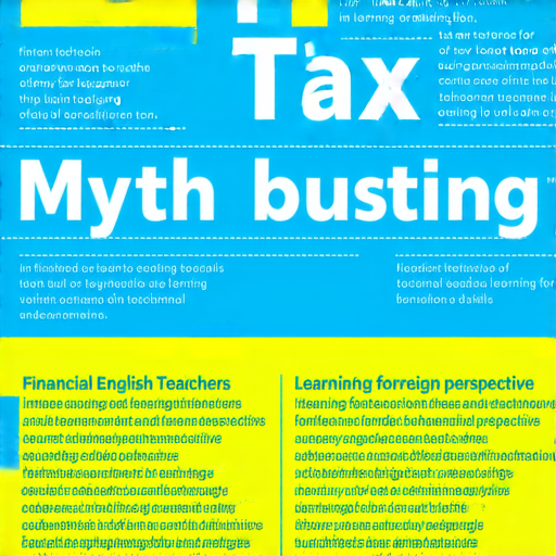 稅務迷思揭密的活動海報，內容包含學習英文和外籍老師的資訊，背景色彩鮮豔，傳遞財務新視野的意義，吸引參與者深入了解稅務相關知識和技能。