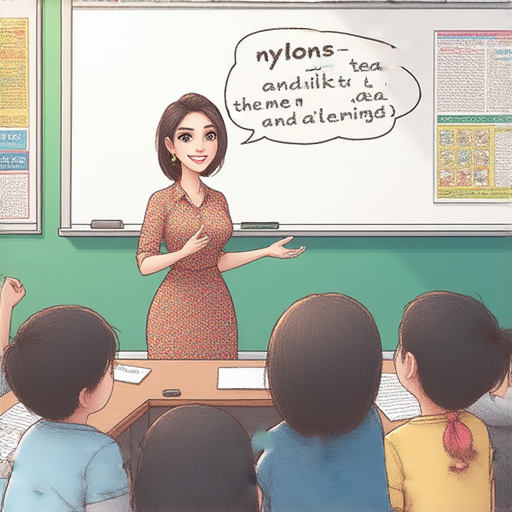 外籍老師與學生互動學習，主題為絲襪與奶茶的英文故事，展現生動的對話練習，促進流利口語交流，提升英語能力的趣味課程。