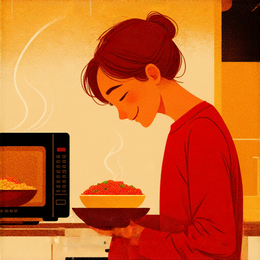微波爐與心理學的關聯，展示人們在烹飪過程中的情感與思考，探索情緒如何影響烹飪技巧和美食體驗的主題圖。