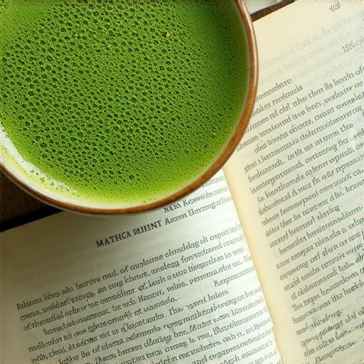 一杯抹茶與書本並排擺放，象徵用抹茶提升學習效率，透過成熟成績的秘密探索學習新方法，展現健康與智慧的結合。