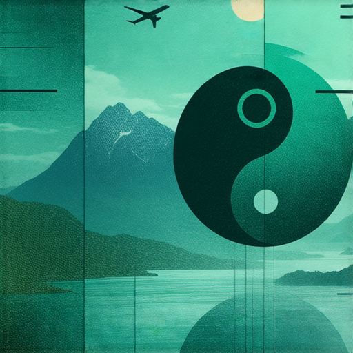 探索風水與飛機的奇妙聯繫的圖片，展示風水元素與飛行器設計的交集，包括自然元素、飛機模型和風水符號，呈現兩者如何相互影響和融合。