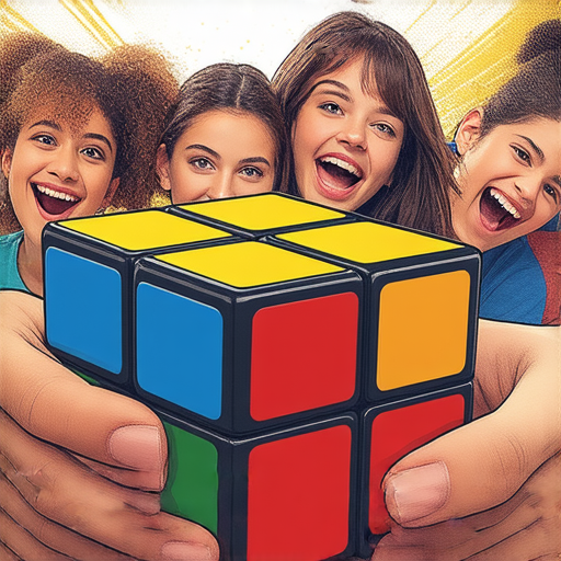 解鎖魔術方塊的秘密，學生與外籍英文老師互動，提升英語能力，圖中展現學習樂趣與合作，讓語言學習變得生動有趣，探索語言的奧秘與挑戰。