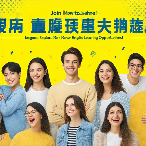 突破語言障礙的宣傳圖片，顯示慶祝週年活動，學生與外籍老師進行一對一英語學習，強調立即報名探索英語學習新機會，提升英語能力。