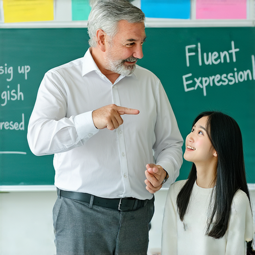 學會如何用英文炫耀的廣告，顯示一位外籍老師與學生一對一互動，背景為教室，強調流利表達的重要性，鼓勵立即報名課程提升英語能力。