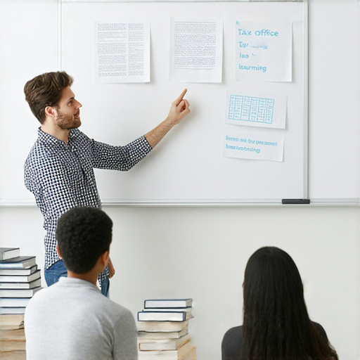 稅務局英文學習課程宣傳圖，外籍老師一對一教學，學生與老師互動場景，輕鬆提昇稅務英文能力，鼓勵立即報名，掌握稅務局英文讓學習不再困難。