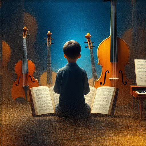 一對一外籍老師教學場景，學生專注學習英語，樂器環繞，展現音樂與語言的結合，譜寫英語樂章，提升管弦樂英語能力。