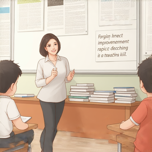 返工後重拾英文的主題圖片，展示外籍老師一對一教學場景，學生專注學習，提升英文能力的過程，突顯快速提升的效果和外籍老師的專業。