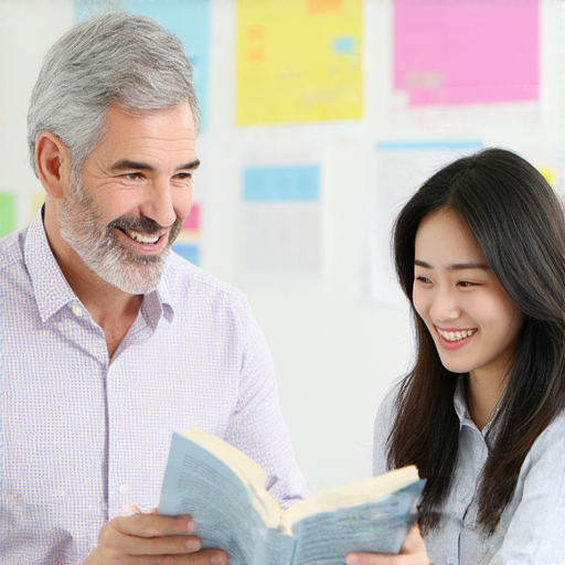 速成英文外籍老師一對一教學，學生與老師互動情境，開啟流利對話之旅，展示學習氛圍和課程內容，強調提高英語口語能力的機會。