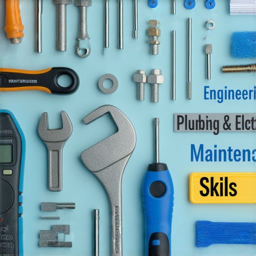 工程水電課程與維修技能指南封面圖片，顯示工具與設備，強調全面掌握水電維修技能的重要性，適合工程師及學習者參考，突出實用性與專業性。