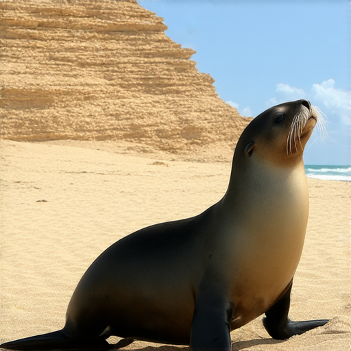 探索沙漠中的活潑海獅與清晰的混血兒故事，展現海獅在沙灘上的玩耍，背景是壯麗的沙漠景色，兩者相映成趣，揭開驚奇的自然與人類文化故事。