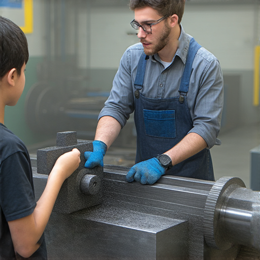 探索金屬加工的教學場景，外籍老師一對一教授專業技能，學生專注學習，提升英文和技術水平，展示工廠環境和金屬加工工具，創造專業成長機會。