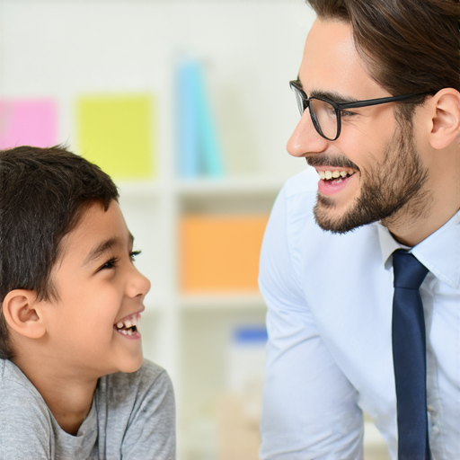 外籍老師與學生進行一對一英語指導，學生笑容滿面，自信地交流，背景為明亮潔淨的學習環境，展現流利英語學習的樂趣與效果。