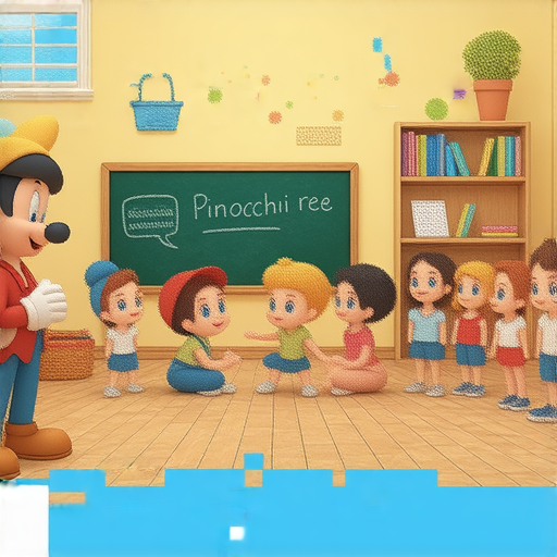 發現皮諾丘的英文秘密，促銷外籍老師課程，提升英語能力，圖片展示學習過程與外籍老師互動，學生專心學習，加強口語和聽力技巧，讓你流利說英語。