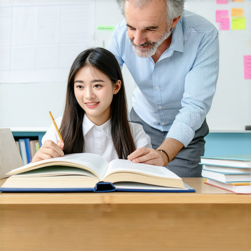 外籍老師一對一教學場景，學生與老師互動學習英文，展現專注與興趣，教師引導，激發學生英文潛能，歡迎立即體驗，提高語言能力，提升自信。