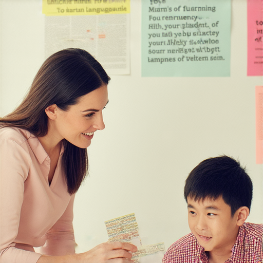 發掘英文潛力的圖片，一位外籍教師正與學生進行一對一學習，教學過程中學生專注聆聽，背景展示流利英語的學習氛圍，強調流利之路的開啟。