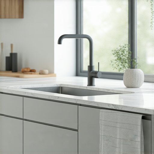 輕鬆更換廚房水龍頭的步驟，展示Grohe與Hansgrohe品牌的水龍頭，強調解決漏水困擾的效果，展現家庭廚房中的現代設計與實用性。