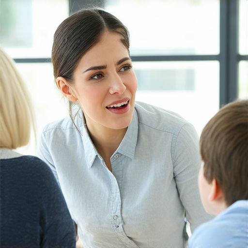 腫脹困擾的學生與外籍老師進行一對一學習，專注於專業英文術語，提升溝通能力，解決腫脹問題。課堂環境明亮，老師耐心指導，學生專注聆聽。