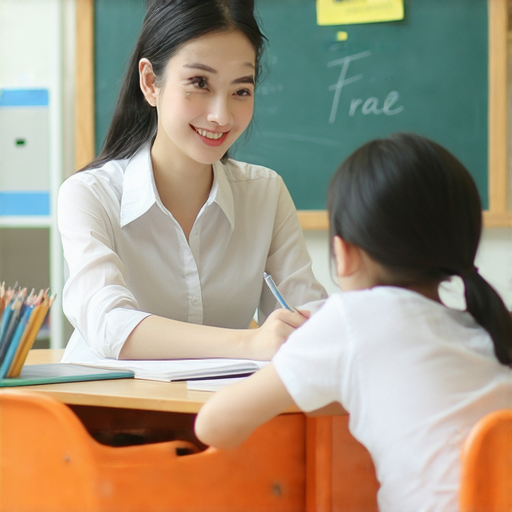 一對一外籍老師教學的學生。學生專注學習英語，教師提供指導，體驗英語潛力提升的課程，立即免費體驗的宣傳內容。