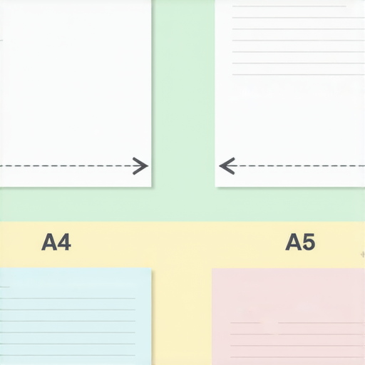 A4和A5紙張的比較圖，展示其尺寸差異與用途示範，強調A4適合打印文件，A5適用於筆記和創意設計，幫助選擇最佳紙張用法。