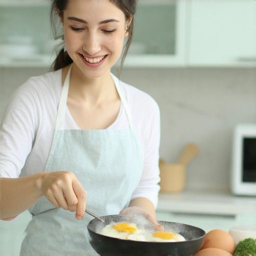 學習炒蛋技巧的外籍老師，與學生一對一互動，廚房環境明亮整潔，學生聚精會神，提升烹飪英文能力，變身廚房達人，享受美食製作的樂趣。