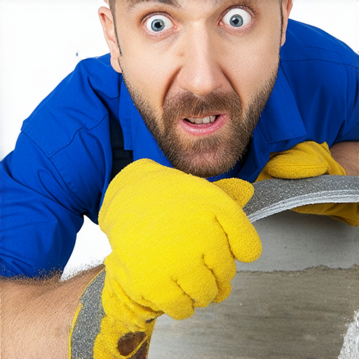 驚！顯示專用膠布修補大水管的過程，工人手持膠布修復滲漏的水管，背景為已滲水的地面，展現家庭修繕的創新方法與實用技巧。