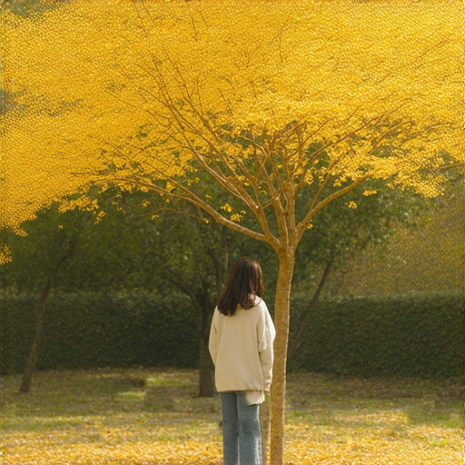 銀杏樹下，一位外籍英文老師正與學生一對一交流，提升英語能力的場景，周圍環境優美，象徵學習的靈活性和創意，讓人想要立即探索這種學習方式的秘密。