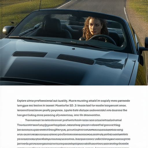 探索野馬汽車的魅力，展示駕駛者坐在時尚的野馬車內，背景有美麗的公路與風景，鼓勵立即預約外籍老師學習專業英文提升語言能力。