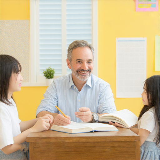 外籍英文老師與學生進行一對一教學，互動愉快，提升英語口說能力，體驗流利英語課程的氛圍，專注於學習與交流，無論是初學者或進階者皆適合。