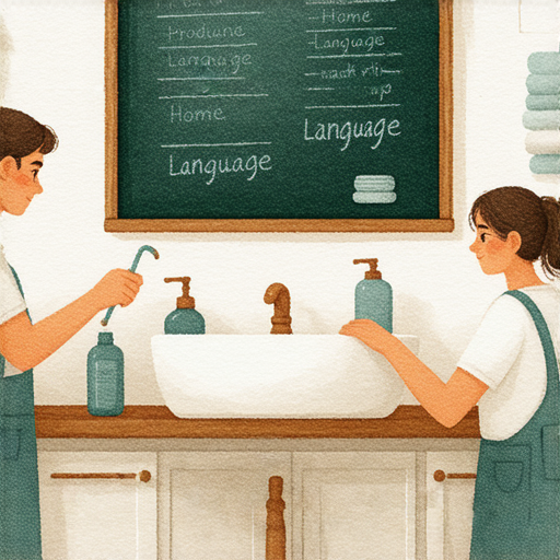 洗手盆堵塞的問題解決方法，外籍英文老師一對一教學的優勢，圖片展示了家庭維修與語言學習的結合，提升生活品質，學習有效溝通技巧。