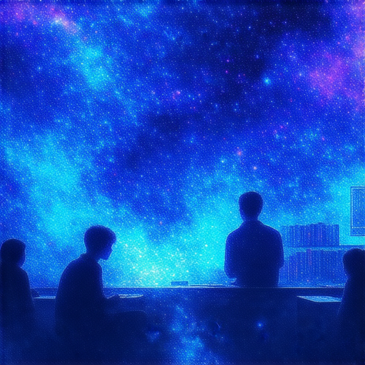 與外籍教師互動的學生在探索無限宇宙的背景下學習科幻英文，書本和科技元素環繞，啟發冒險精神與創造力，立即開啟學習之旅！