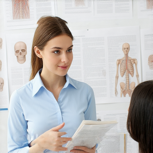 揭開睾丸的奧秘的圖片，展示一位外籍英文老師與學生一對一互動，背景包含醫學英語教學材料，強調精通醫學術語的學習環境。