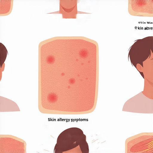 皮膚過敏症狀示意圖，包括紅疹、瘙癢、腫脹等，顯示如何用英文描述過敏情況，啟發學習者了解皮膚過敏的真相，立即開始英語表達練習。