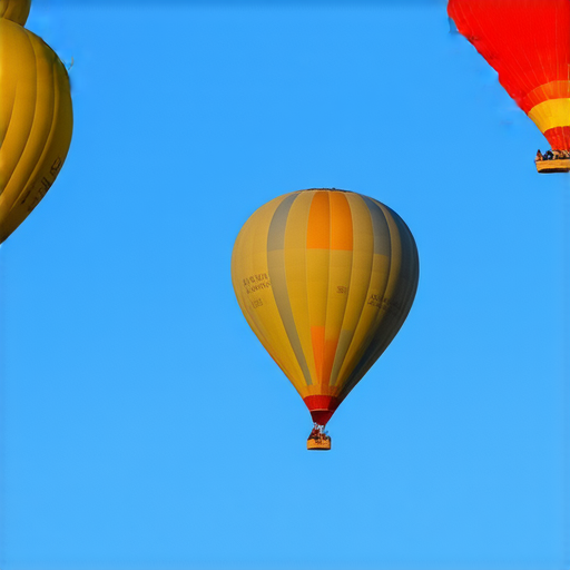 熱氣球在藍天中飄浮，周圍有參與者正在進行熱氣球冒險活動，一位外籍老師正在輕鬆授課，學員聚精會神學習英文，捕捉熱氣的原理和熱氣球的運行。