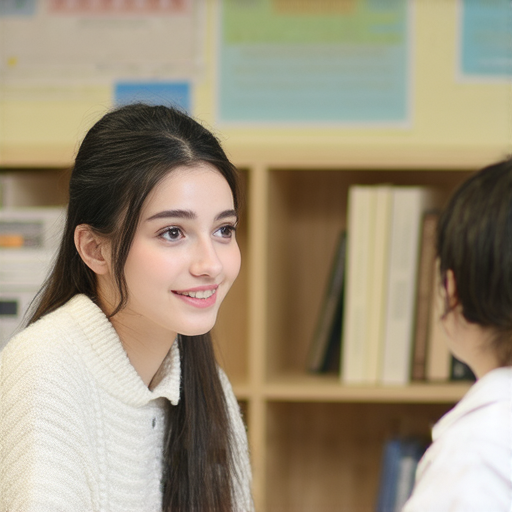 一對一外籍英文教學的學生與老師互動，學生專注學習，教室環境舒適，展示解鎖人文魅力的學習氛圍，提升英文水平的視覺效果。