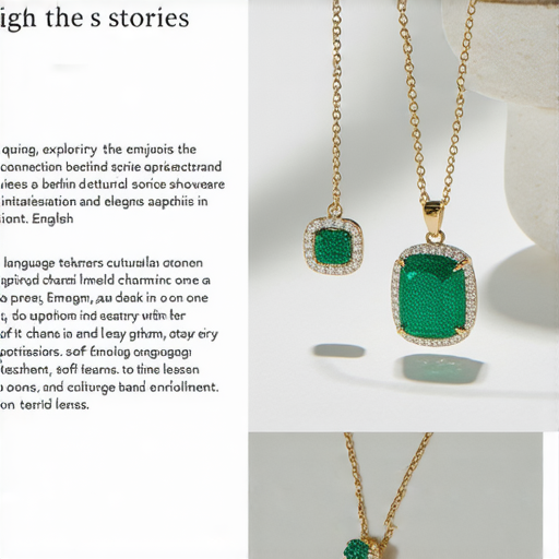 探索珠寶背後故事的首飾圖片，展示精美設計和獨特魅力，吸引想學流利英語分享珠寶故事的學員，鼓勵報名外籍老師一對一英文課。
