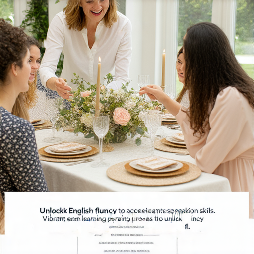 聚餐學英文的宣傳圖片，展示外籍老師與學生一對一互動，提升口語技巧，邀請人們立即報名參加，加快學習進度，開啟流利的新篇章。
