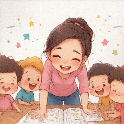 外籍英文老師帶領學生互動學習胡子英文，展現趣味學習環境，強調探索新學習方式，讓學生開心學習英文，全情投入課堂活動。