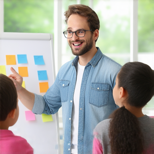 外籍英文老師在課堂上與學生互動，營造輕鬆有趣的學習氛圍，幫助學生克服沮喪，提升學習興趣與效果。