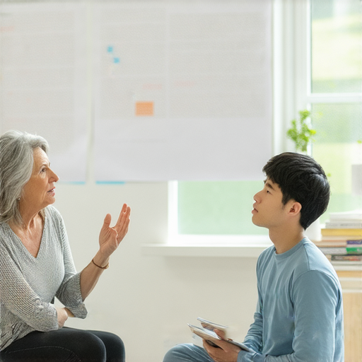 外籍英文老師一對一教學服務，學生進行深呼吸練習，釋放壓力，專注學習英語，老師耐心指導，創造輕鬆的學習環境，提升語言能力。