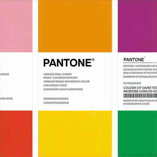 印刷小冊子設計中展示的色卡Pantone，色彩斑斕，強調探索色彩的魔力，顯示色彩搭配的重要性及其對設計的影響。