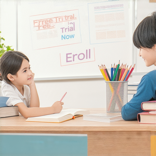 解鎖流利英語密碼的圖片，展示外籍老師與學生進行一對一教學的場景，強調免費體驗和立即報名的促銷內容，吸引學習者提升英語水平。