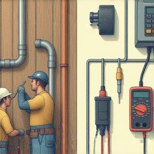水電維修的秘密技巧，顯示水管漏水檢查與電路安全測試，專業技師正在執行維修任務，設施安全與家居維護相關，提升家居安全的重要知識。