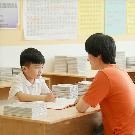 一名學生在與外籍老師進行一對一英語教學，桌上擺放著書本和筆記，背景顯示為學習環境，強調學好英文的重要性以成為公務員。